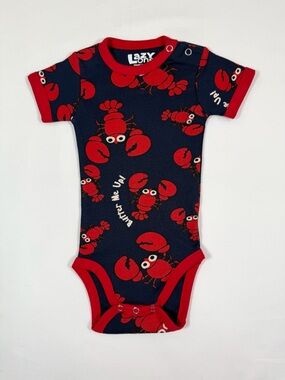 LAZY ONE Baby 6M Bodysuit Lobster Print Nautical Coastal Cute Summer Beach Funny